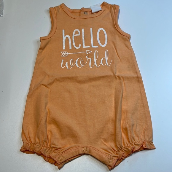 Starting Out Orange Romper w/ White Glitter “Hello World” Decal, NWT! - Picture 2 of 4
